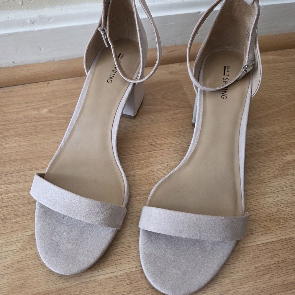 Call It Spring Light Beige Block Heel Sandals